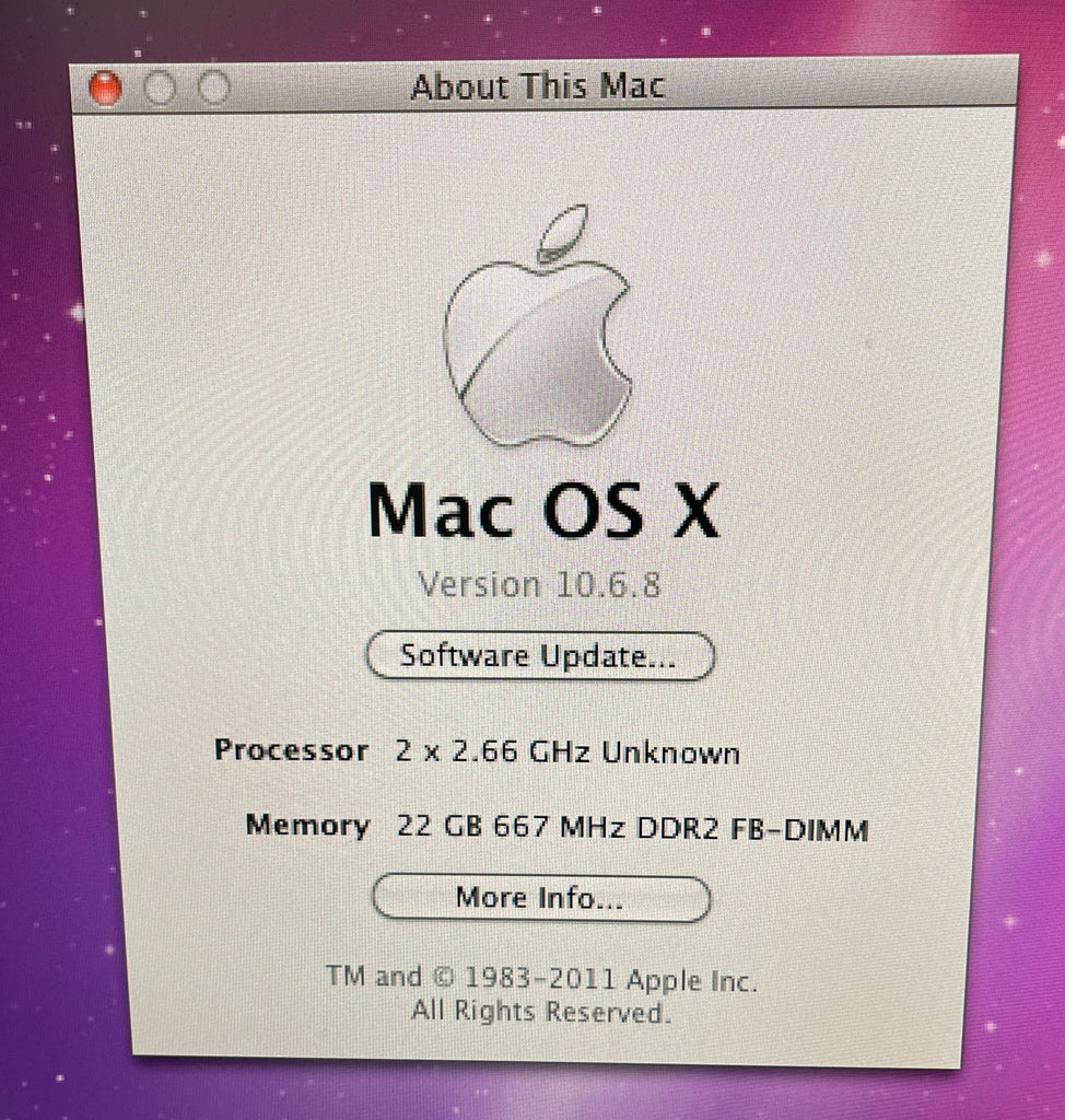 Apple Mac Pro December 2006 2 x 2.66GHz Quad-Core Intel Xeon Apple Mac Pro December 2006 2 x 2.66GHz Quad-Core Intel Xeon