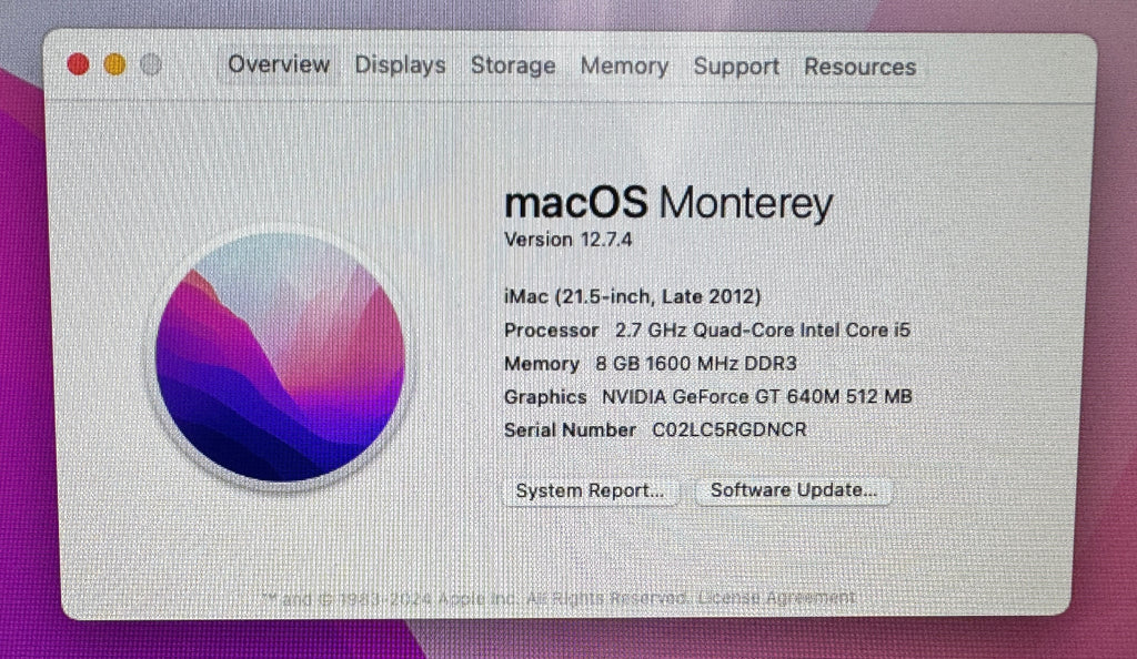 Apple iMac 21.5-inch Late 2012 2.7GHz Quad-Core Intel Core i5