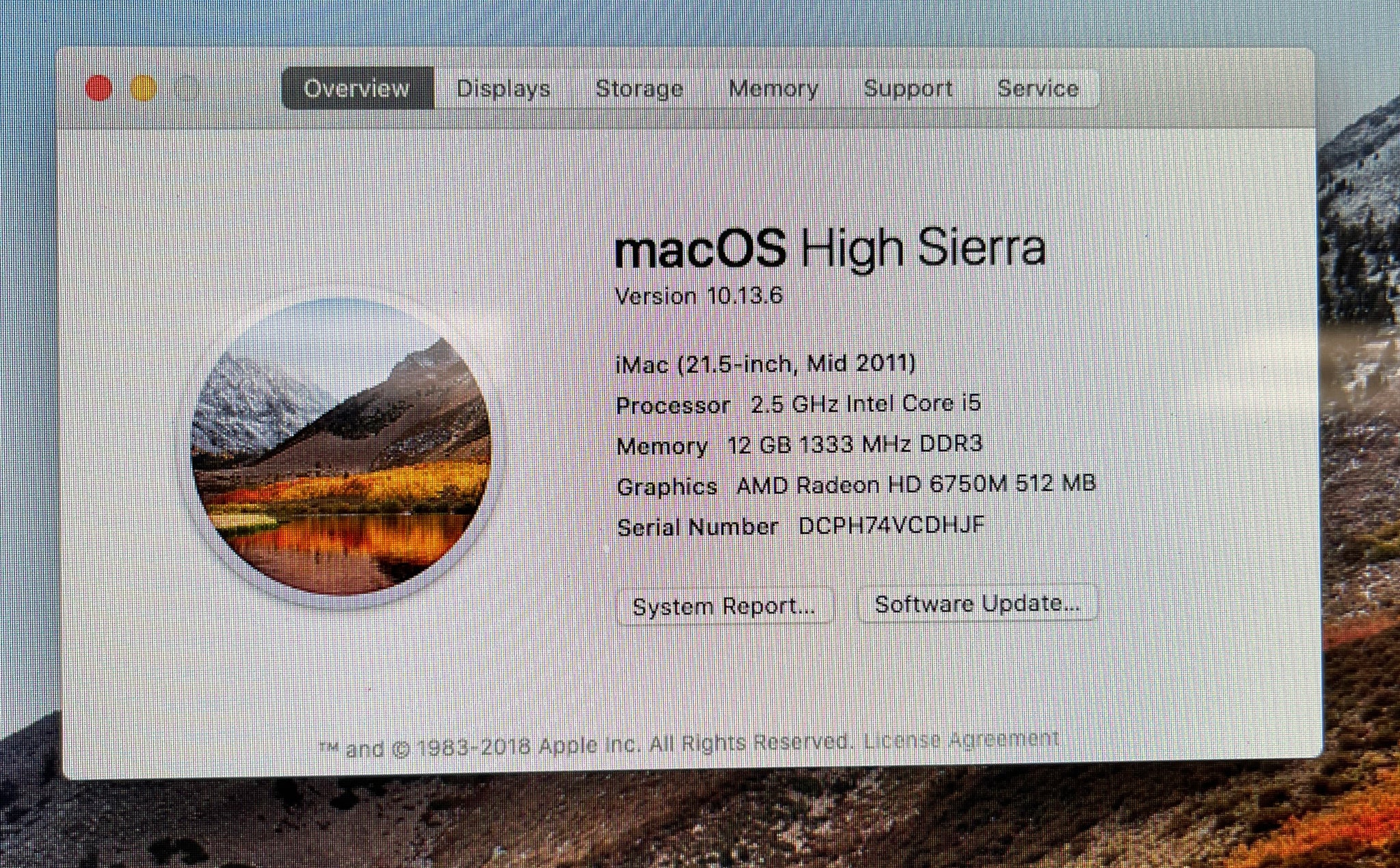 Apple iMac 21.5-inch Mid 2011 2.5GHz Intel Core i5 (MC309LL/A