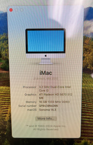 Apple iMac 21.5-inch October 2010 3.2GHz Dual-Core Intel Core i3 (MC509LL/A)