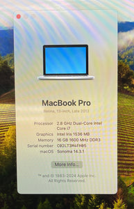 Apple MacBook Pro Retina 13-inch December 2013 2.8GHz Dual-Core Intel Core i7 (ME867LL/A)