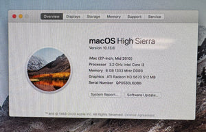 Apple iMac 27-inch Mid 2010 3.2GHz Intel Core i3 (MC510LL/A)
