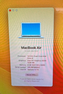 Apple MacBook Air 13-inch November 2012 1.8GHz Dual-Core Intel Core i5 (MD231LL/A)
