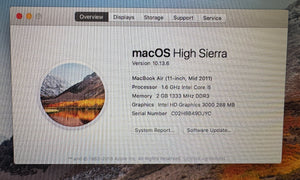 Apple MacBook Air 11-inch Mid 2011 1.6GHz Intel Core i5 (MC968LL/A)