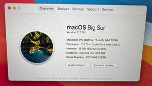 Apple MacBook Pro 15-inch December 2014 2.5GHz Quad-Core Intel Core i7 (BTO/CTO)