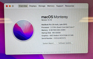 Apple MacBook Pro 15-inch October 2011 2.2GHz Quad-Core Intel Core i7 (MD318LL/A)