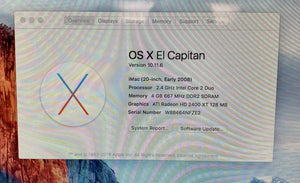 Apple iMac 20-inch November 2008 2.4GHz Intel Core 2 Duo (MB323LL/A)